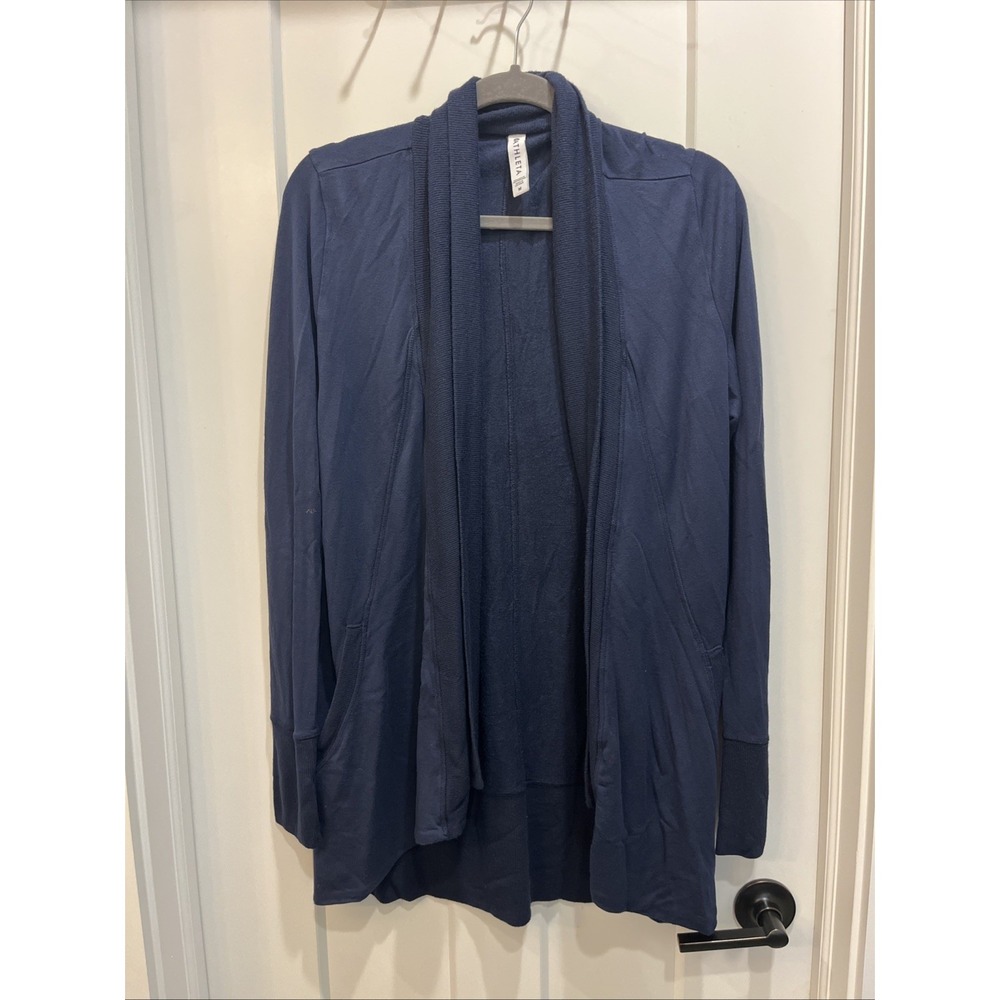 Athleta Pranayama Wrap Cardigan Women Sz M Modal Navy Blue Thumbholes 777944-11
